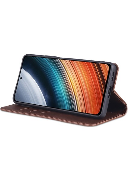 Xiaomi Için Redmi K50 PRO/K50 Koruyucu Telefon Kılıfı Manyetik Kapanma Dokulu Pu Deri Stand Telefon Kapağı Cüzdan-Coffee ile (Yurt Dışından)