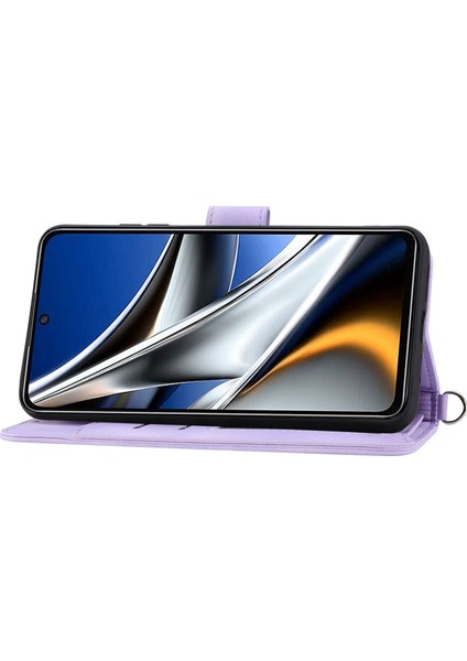 Xiaomi Için Pu Deri Flip Telefon Kılıfı Poco X4 Pro 5g, Baskılı Çiçekler Çoklu Kart Yuvası Cilt Tahkisi Anti-Drop Akıllı Telefon Kapak Cüzdan Standı Kayış Light Mor (Yurt Dışından)