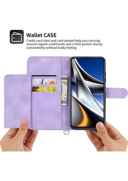 Xiaomi Için Pu Deri Flip Telefon Kılıfı Poco X4 Pro 5g, Baskılı Çiçekler Çoklu Kart Yuvası Cilt Tahkisi Anti-Drop Akıllı Telefon Kapak Cüzdan Standı Kayış Light Mor (Yurt Dışından)