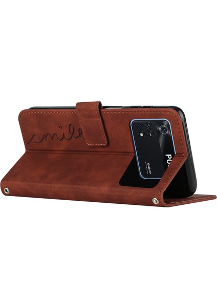 Xiaomi Için Poco M4 Pro 4g Kalp Şekli Baskı Anti-Drop Kullanışlı Kayış Tasarım Kılıfı Cilt Touch Hissed Pu Deri Cüzdan Stand-Brown ile Manyetik Telefon Kabuğu (Yurt Dışından) indirimleri