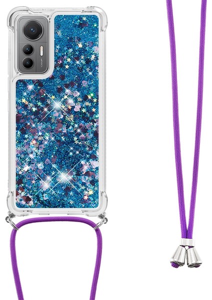 Xiaomi Için Yb Quicksand 12 Lite 5g Sıvı Hızlı ve Telefon Kılıfı Esnek Tpu Koruyucu Arka Kapak Uzun Kayış Mavisi/kalpleri (Yurt Dışından)