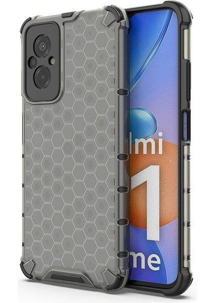 Xiaomi Redmi Için 11 Prime 4g Petek Doku Doku Anti-Drop Telefon Kılıfı Yumuşak Tpu+Sert Pc Hybrid Cover-Black (Yurt Dışından)