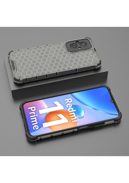Xiaomi Redmi Için 11 Prime 4g Petek Doku Doku Anti-Drop Telefon Kılıfı Yumuşak Tpu+Sert Pc Hybrid Cover-Black (Yurt Dışından)