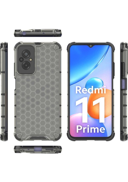 Xiaomi Redmi Için 11 Prime 4g Petek Doku Doku Anti-Drop Telefon Kılıfı Yumuşak Tpu+Sert Pc Hybrid Cover-Black (Yurt Dışından)