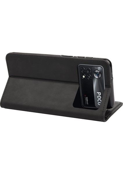 Xiaomi Için Poco X4 Pro 5g Ekleme Pu Deri Telefon Kılıfı Tam Koruma Cilt Duygu Dokunmatik Dokunma Stand Flip Cüzdan Kapak Black (Yurt Dışından) fırsatları