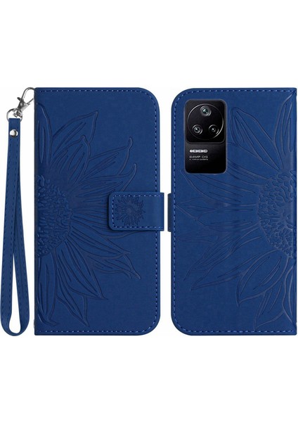 Xiaomi Için Poco F4 5g/redmi K40S 5g HT04 Baskılı Ayçiçeği Stand Cüzdan Telefon Kılıfı Cilt Touch Pu Deri Anti Drop Kapak Strap-Sapfire (Yurt Dışından)