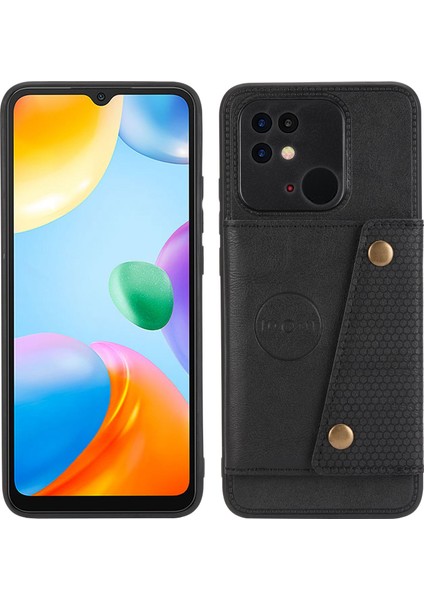 Xiaomi Redmi Için 10C Kickstand Card Yuvaları Tasarım Damla Geçirmez Pu Deri Kaplamalı Tpu Dahili Metal Sac-Siyah ile Iyi Korunmuş Telefon Kasası (Yurt Dışından)