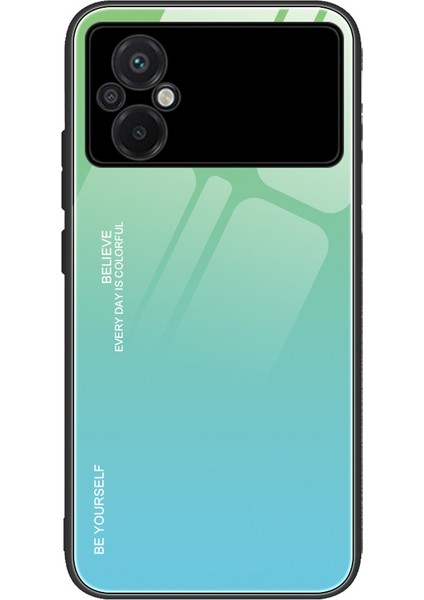 Xiaomi Poco M5 Için 4g Renk Gradyan Telefon Kılıfı Yumuşak Tpu Sınır Temperli Cam+Pc Arka Kapak Damla Dayanıklı Kapak-Cenman / Mavi (Yurt Dışından)