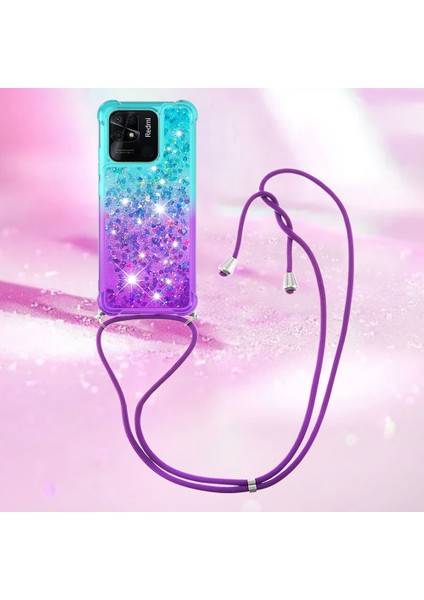 Xiaomi Redmi Için 10C Gradyan Hareketli Sıvı Telefon Kılıfı Yumuşak Tpu Yastık Takviyeli Köşeler Kirk-Sky Mavi/mor ile Geri Kapak (Yurt Dışından) modelleri