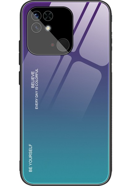 Xiaomi Redmi Için 10C Cep Telefonu Koruması Gradyan Renk Temsilli Cam Geri+Yumuşak Tpu Kenar Vaka-Doğru/mavi (Yurt Dışından)