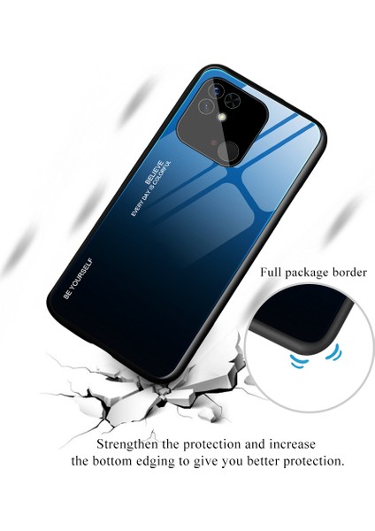 Xiaomi Redmi Için 10C Cep Telefonu Koruması Gradyan Renk Temsilli Cam Geri+Yumuşak Tpu Kenar Vaka-Doğru/mavi (Yurt Dışından)