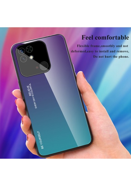 Xiaomi Redmi Için 10C Cep Telefonu Koruması Gradyan Renk Temsilli Cam Geri+Yumuşak Tpu Kenar Vaka-Doğru/mavi (Yurt Dışından)