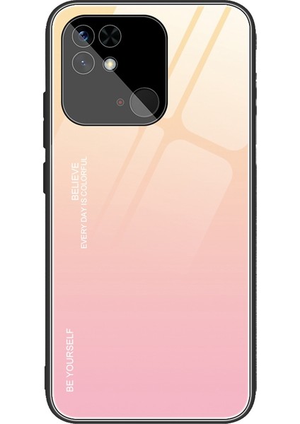 Xiaomi Redmi Için 10C Cep Telefonu Koruma Gradyan Renk Temsilli Cam Geri+Yumuşak Tpu Kenar Case-Gold/pembe (Yurt Dışından)