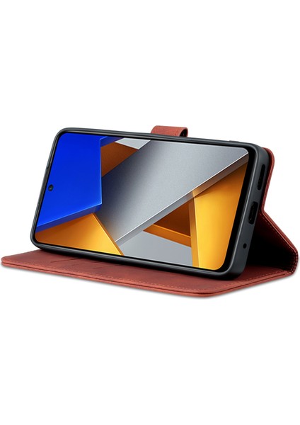 Xiaomi Için Poco M4 Pro 4g Pu Deri Cüzdan Kılıfı Ayarlanabilir Stand Manyetik Tokalı Telefon Kapak Kahverengi (Yurt Dışından)