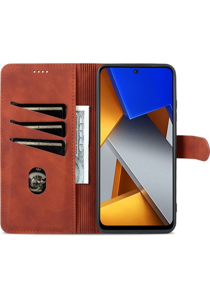 Xiaomi Için Poco M4 Pro 4g Pu Deri Cüzdan Kılıfı Ayarlanabilir Stand Manyetik Tokalı Telefon Kapak Kahverengi (Yurt Dışından)