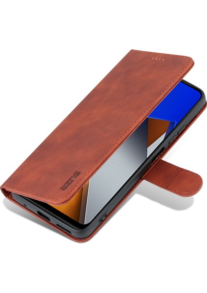 Xiaomi Için Poco M4 Pro 4g Pu Deri Cüzdan Kılıfı Ayarlanabilir Stand Manyetik Tokalı Telefon Kapak Kahverengi (Yurt Dışından)