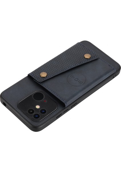 Xiaomi Poco C40 4g Çift Düğme Kart Yuvaları Kickstand Telefon Damla Geçirmez Kapak Pu Deri Kaplamalı Tpu Kılıfı Dahili Metal Sac Mavisi (Yurt Dışından)