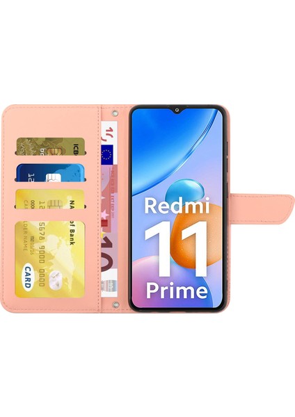 Xiaomi Redmi Için 11 Prime 4g HT03 Parmak Izi Ücretsiz Kelebek Çiçekleri Baskılı Cüzdan Kılıfı Deri Dokunlu Pu Deri Flip Folio Stand Manyetik Kapak Omuz Kayış Pink (Yurt Dışından) fırsatları