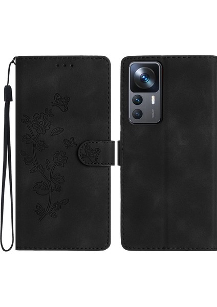 Xiaomi 12T 5G/12T Pro 5g/redmi K50 Ultra Çiçek Baskılı Stand Cüzdan Flip Cover-Black Için Deri Telefon Kasası (Yurt Dışından)