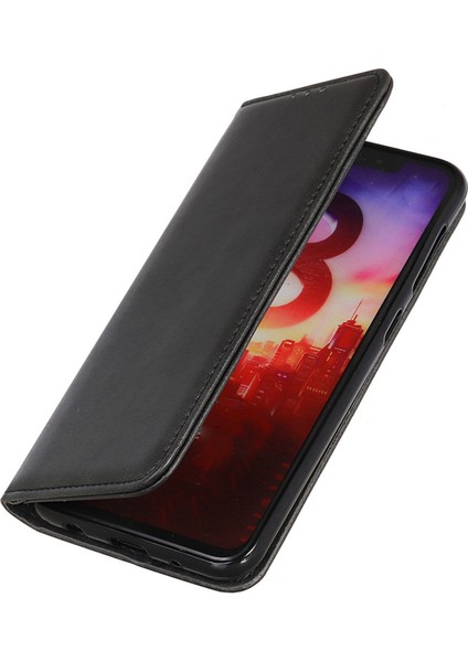 Xiaomi Poco M5 Için 5g/4g Cowhide Doku Bölünmüş Deri Telefon Kılıfı Manyetik Otomatik Kapanış Stand Standı Cüzdan Anti-Çizelge Kapak Black (Yurt Dışından)