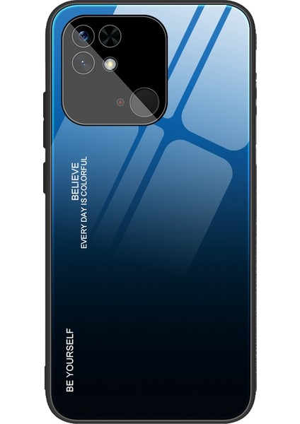 Xiaomi Redmi Için 10C Cep Telefonu Koruma Gradyan Renk Temsilli Cam Geri+Yumuşak Tpu Kenar Kasa Mavisi/siyah (Yurt Dışından)