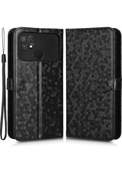 Xiaomi Için Poco C40 4g Anti-Çizelge Folio Flip Kapak Standı Cüzdan Telefon Kılıfı Dot Deseni Tpu+Pu Deri Koruyucu Kabuk Black (Yurt Dışından)