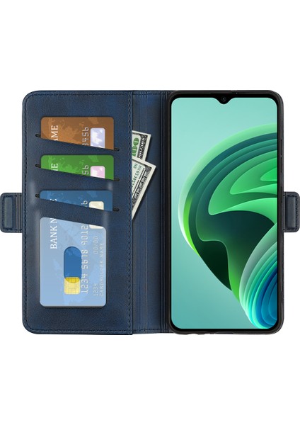 Xiaomi Için Redmi Note 11E 5g/redmi 10 5g/redmi 10 Prime+ 5g Dokulu Pu Deri+ Tpu Çift Koruma Telefon Kılıfı Şok Geçirmez Stand Cüzdan Tasarım Telefon Kabuk Mavisi (Yurt Dışından)