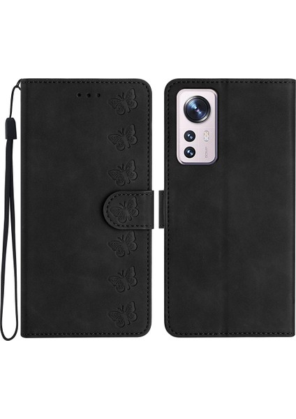 Xiaomi 12 Lite 5g Baskılı Kelebek Telefon Kılıfı Deri Cüzdan Flip Stand Telefon Shell-Black (Yurt Dışından)