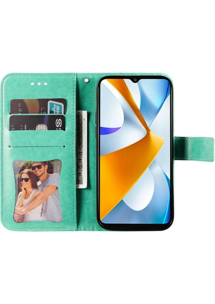 Xiaomi Için Poco C40 4g Çiçek Baskı Pu Deri Telefon Koruyucu Kılıf Flip Stand Cüzdan Kapağı Strap-Green (Yurt Dışından)