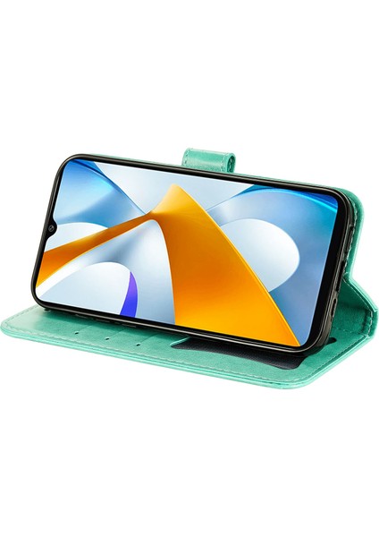 Xiaomi Için Poco C40 4g Çiçek Baskı Pu Deri Telefon Koruyucu Kılıf Flip Stand Cüzdan Kapağı Strap-Green (Yurt Dışından)