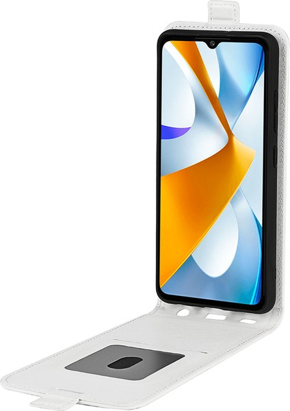 Xiaomi Için Poco C40 4g Dikey Flip Telefon Anti-Damla Kılıf Çılgın At Doku Kartı Tutucu Deri Koruyucu Kapak-Beyaz (Yurt Dışından)