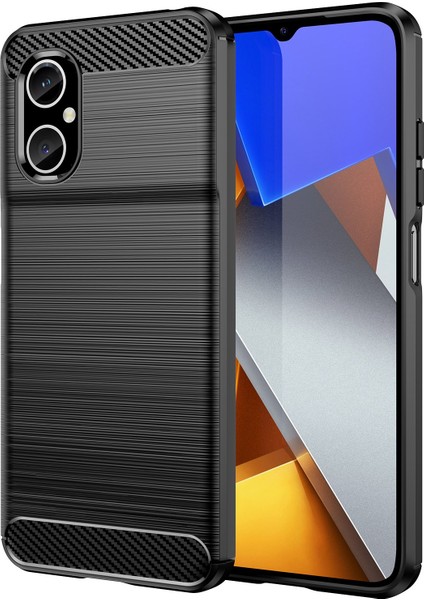Xiaomi Poco M4 Için 5g Dayanıklı Tpu Cep Telefonu Kılıfı Karbon Fiber Doku Fırçalanmış Yüzey Giyim Dayanıklı Kapak Siyahı (Yurt Dışından)