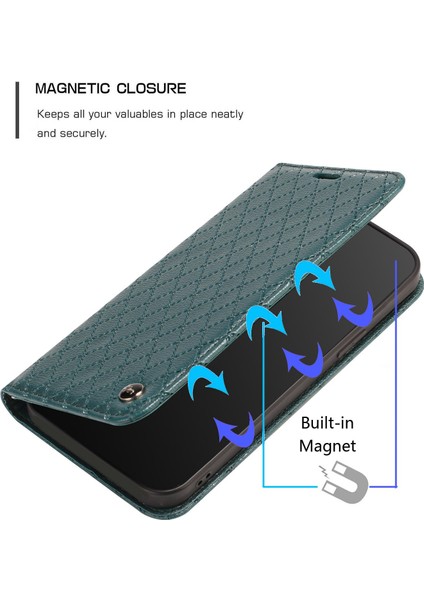 Xiaomi Poco X4 Pro 5g Anti-Fall Litchi Doku Telefon Cüzdan Standı Rhombus Desenli Rfıd Engelleme Koruyucu Vaka-Yeşil (Yurt Dışından) fırsatları