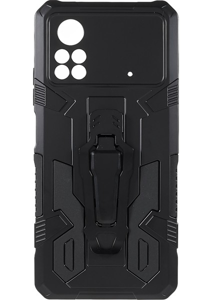 Mechwarrior Xiaomi Için Poco X4 Pro 5g Giyim Dirençli Damla Damla Damlı Yumuşak Tpu Sert Pc Sert Zırh Kılıfı Back Kickstand Telefon Shell-Black (Yurt Dışından)