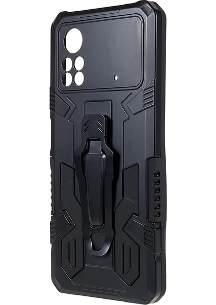 Mechwarrior Xiaomi Için Poco X4 Pro 5g Giyim Dirençli Damla Damla Damlı Yumuşak Tpu Sert Pc Sert Zırh Kılıfı Back Kickstand Telefon Shell-Black (Yurt Dışından)