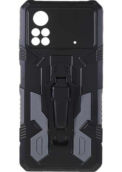 Mechwarrior Xiaomi Için Poco X4 Pro 5g Giyim Dirençli Damla Damla Damlı Yumuşak Tpu Sert Pc Sert Zırh Kılıfı Back Kickstand Telefon Shell-Grey (Yurt Dışından)
