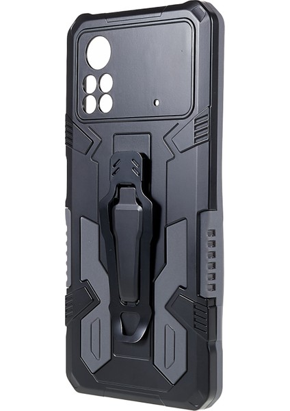 Mechwarrior Xiaomi Için Poco X4 Pro 5g Giyim Dirençli Damla Damla Damlı Yumuşak Tpu Sert Pc Sert Zırh Kılıfı Back Kickstand Telefon Shell-Grey (Yurt Dışından)