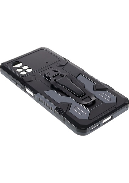 Mechwarrior Xiaomi Için Poco X4 Pro 5g Giyim Dirençli Damla Damla Damlı Yumuşak Tpu Sert Pc Sert Zırh Kılıfı Back Kickstand Telefon Shell-Grey (Yurt Dışından)