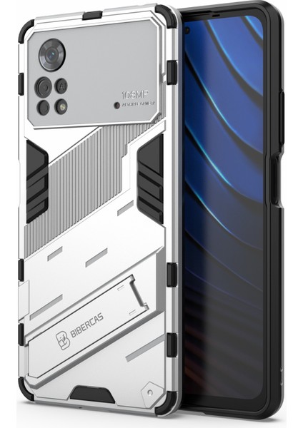 Xiaomi Poco X4 Pro 5g Çift Katmanlı Tasarım Tpu+Pc Case Kickstand Heavy Hizmet Zırhı Kapak-Beyaz (Yurt Dışından)