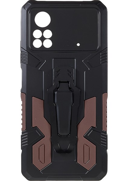 Mechwarrior Xiaomi Için Poco X4 Pro 5g Giyim Dirençli Damla Damla Damla Damlı Tpu Sert Pc Sert Zırh Kılıfı Geri Klip Kickstand Telefon Kabuk Kablosu (Yurt Dışından)