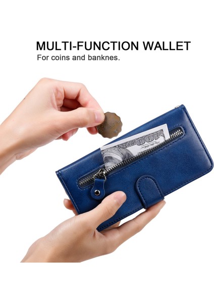 Xiaomi Için Poco M4 Pro Cüzdan Stand Özelliği Pu Deri Telefon Kılıfı Manyetik Toka Fermuar Cep Şok Geçirmez Kapak Mavisi (Yurt Dışından) fiyatları