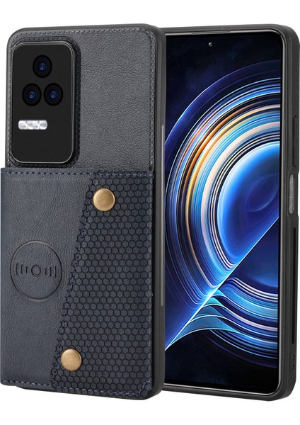 Xiaomi Için Redmi K50/REDMI K50 Pro Shockproof Anti-Sracratch Pu Deri Kaplamalı Tpu Kılıf Kart Yuvaları Kickstand Telefon Kapağı Dahili Metal Sac Mavisi ile (Yurt Dışından)