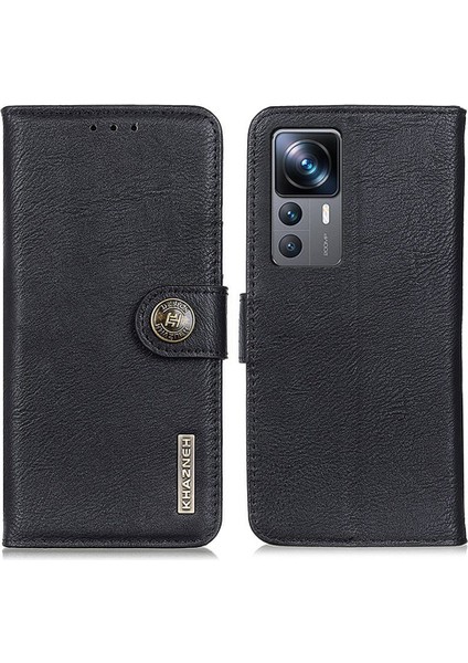 Xiaomi Için Khazneh 12T 5g/redmi K50 Ultra 5G/12T Pro 5g Cowhide Doku Pu Deri Cüzdan Kılıf Katlanabilir Stand Telefon Tam Koruma Kabuk Black (Yurt Dışından)