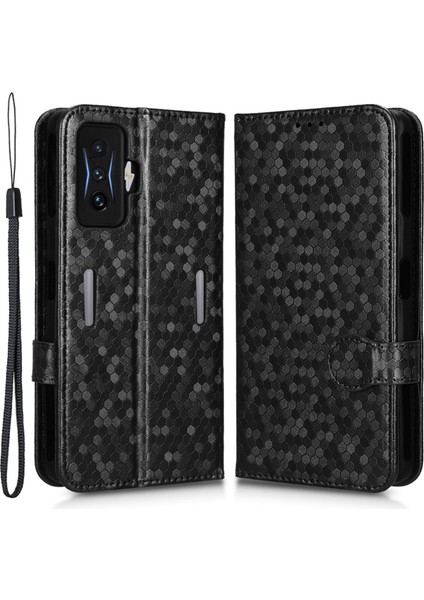 Xiaomi Redmi K50 Gaming Için 5g/poco F4 Gt 5g Flip Folio Pu Deri Cüzdan Kılıf Dot Desen Basılı Stand Koruyucu Telefon Kapağı Strap-Black (Yurt Dışından)