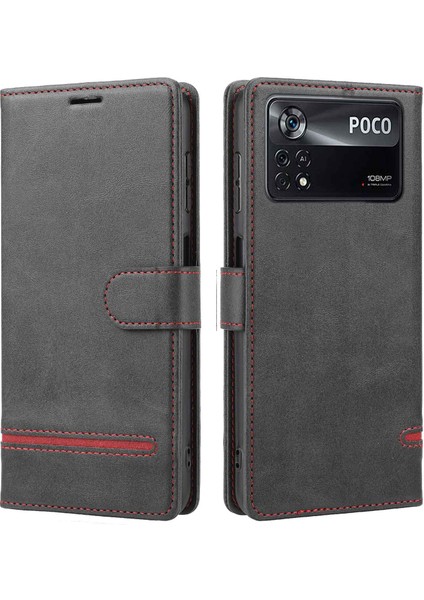 Xiaomi Poco X4 Pro 5g Iyi Korumalı Anti-Çizim Anti-Ekleme Deri Kasa Cüzdan Standı Manyetik Koruyucu Kabuk-Siyah (Yurt Dışından)