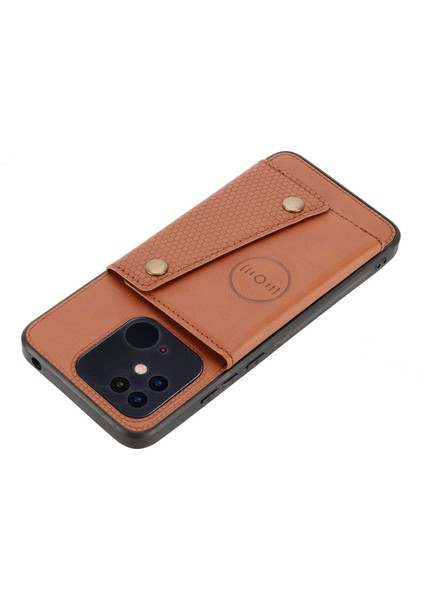 Xiaomi Poco C40 4g Çift Düğme Kart Yuvaları Kickstand Telefon Damla Geçirmez Kapak Pu Deri Kaplamalı Tpu Kılıfı Dahili Metal Light Kahverengi (Yurt Dışından)