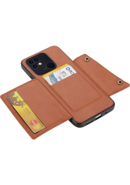 Xiaomi Poco C40 4g Çift Düğme Kart Yuvaları Kickstand Telefon Damla Geçirmez Kapak Pu Deri Kaplamalı Tpu Kılıfı Dahili Metal Light Kahverengi (Yurt Dışından)