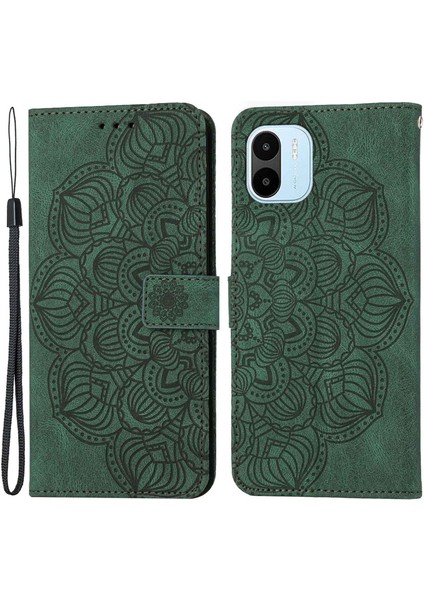 Xiaomi Için Redmi A1 4g/a2 4g Koruyucu Telefon Kapağı Baskılı Mandala Çiçek Pu Deri+Yumuşak Tpu Anti-Çizelge Telefon Kılıf Yeşili (Yurt Dışından)