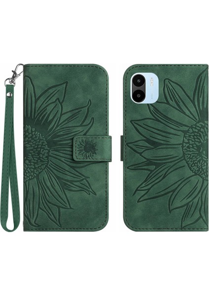HT04 Xıaomı Redmı A1 4g/a2 4g Şok Geçirmez Cilt Deri Deri Telefon Kılıfı Stand Cüzdanı El Strap-Dark Yeşil (Yurt Dışından)