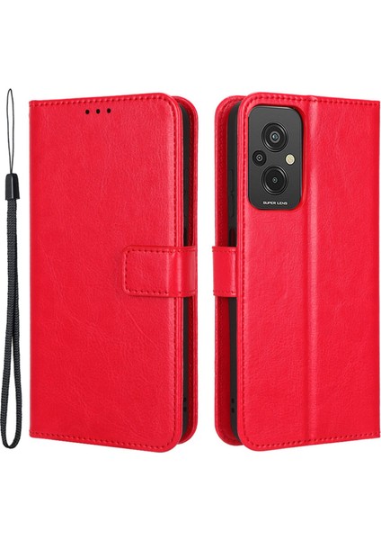 Pu Deri Cüzdan Xiaomi Redmi Için Manyetik Telefon Kılıfı 11 Prime 4g, Çılgın At Doku Standı Özellik Kabuk Kapağı Strap-Red ile (Yurt Dışından)